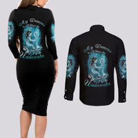 My Demons Tried To Drown Me Mermaid Couples Matching Long Sleeve Bodycon Dress and Long Sleeve Button Shirt - Wonder Print Shop