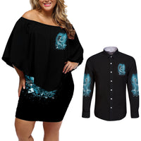 My Demons Tried To Drown Me Mermaid Couples Matching Off Shoulder Short Dress and Long Sleeve Button Shirt - Wonder Print Shop