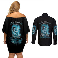 My Demons Tried To Drown Me Mermaid Couples Matching Off Shoulder Short Dress and Long Sleeve Button Shirt - Wonder Print Shop