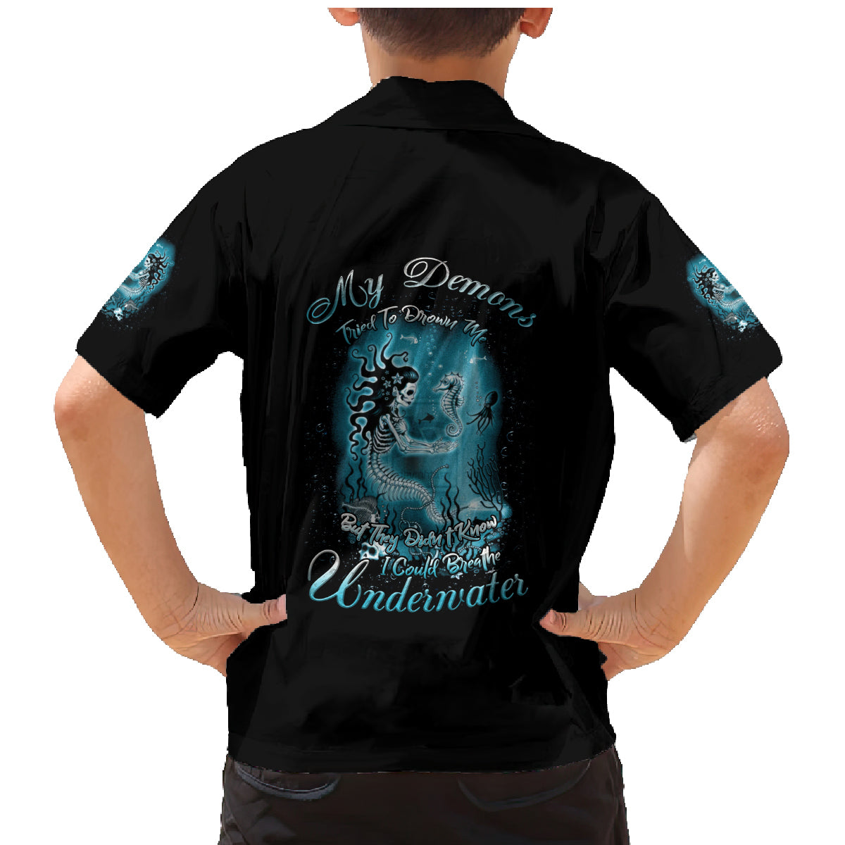 My Demons Tried To Drown Me Mermaid Family Matching Mermaid Dress and Hawaiian Shirt - Wonder Print Shop