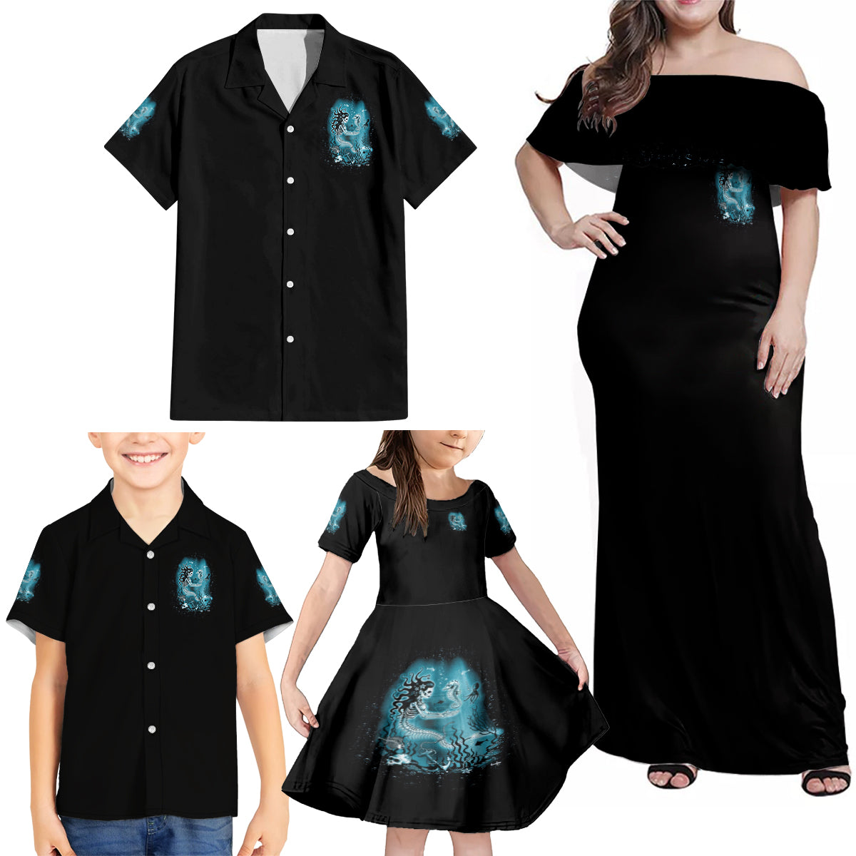 My Demons Tried To Drown Me Mermaid Family Matching Off Shoulder Maxi Dress and Hawaiian Shirt - Wonder Print Shop