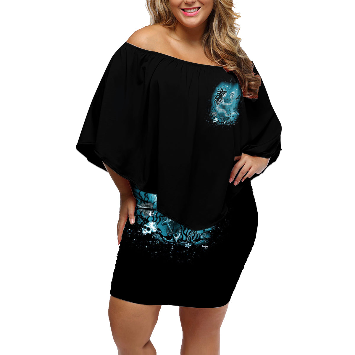 My Demons Tried To Drown Me Mermaid Family Matching Off Shoulder Short Dress and Hawaiian Shirt - Wonder Print Shop