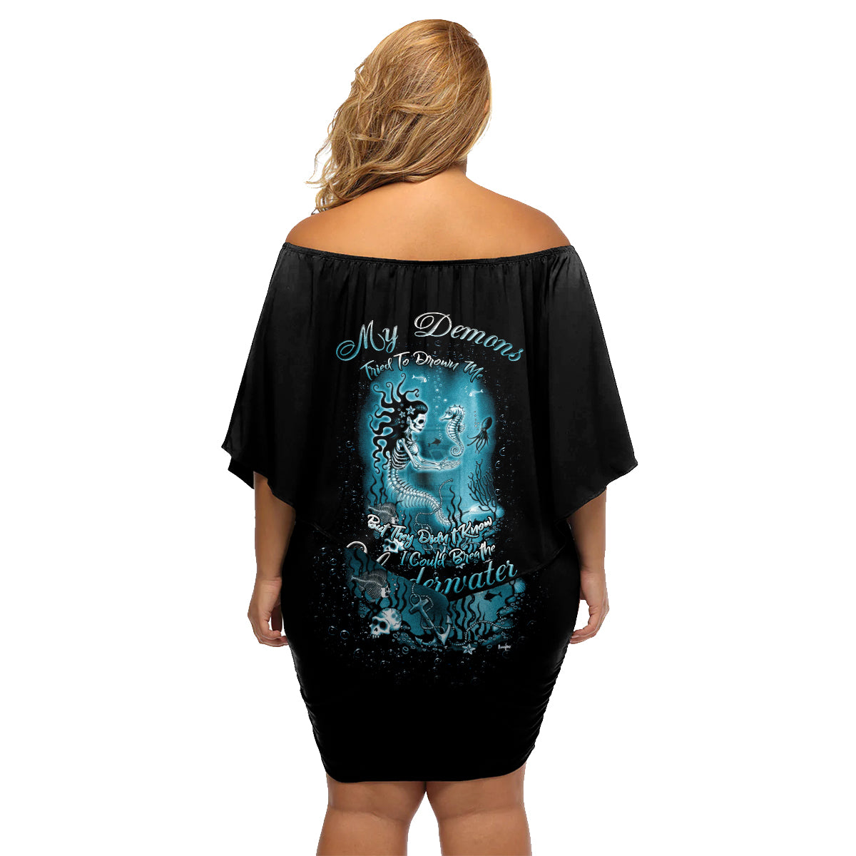 My Demons Tried To Drown Me Mermaid Family Matching Off Shoulder Short Dress and Hawaiian Shirt - Wonder Print Shop