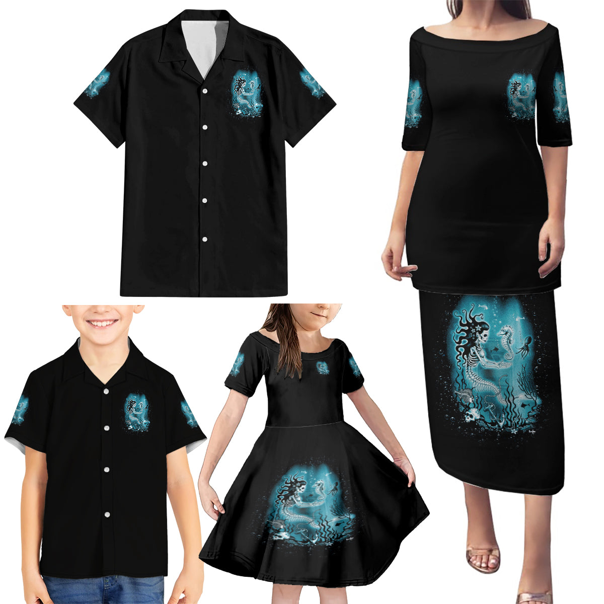 My Demons Tried To Drown Me Mermaid Family Matching Puletasi Dress and Hawaiian Shirt - Wonder Print Shop