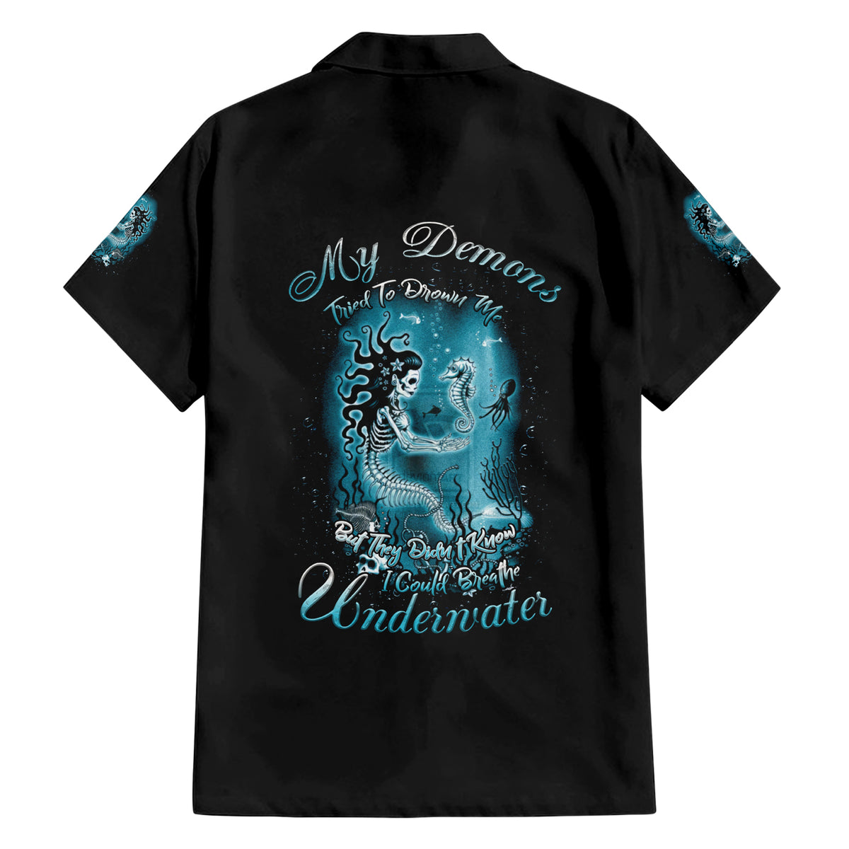 My Demons Tried To Drown Me Mermaid Family Matching Short Sleeve Bodycon Dress and Hawaiian Shirt - Wonder Print Shop