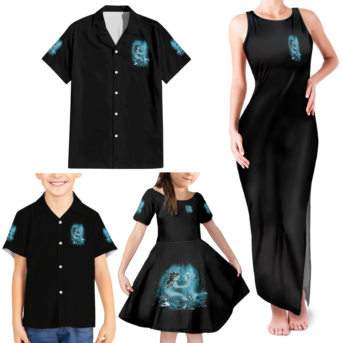 My Demons Tried To Drown Me Mermaid Family Matching Tank Maxi Dress and Hawaiian Shirt - Wonder Print Shop