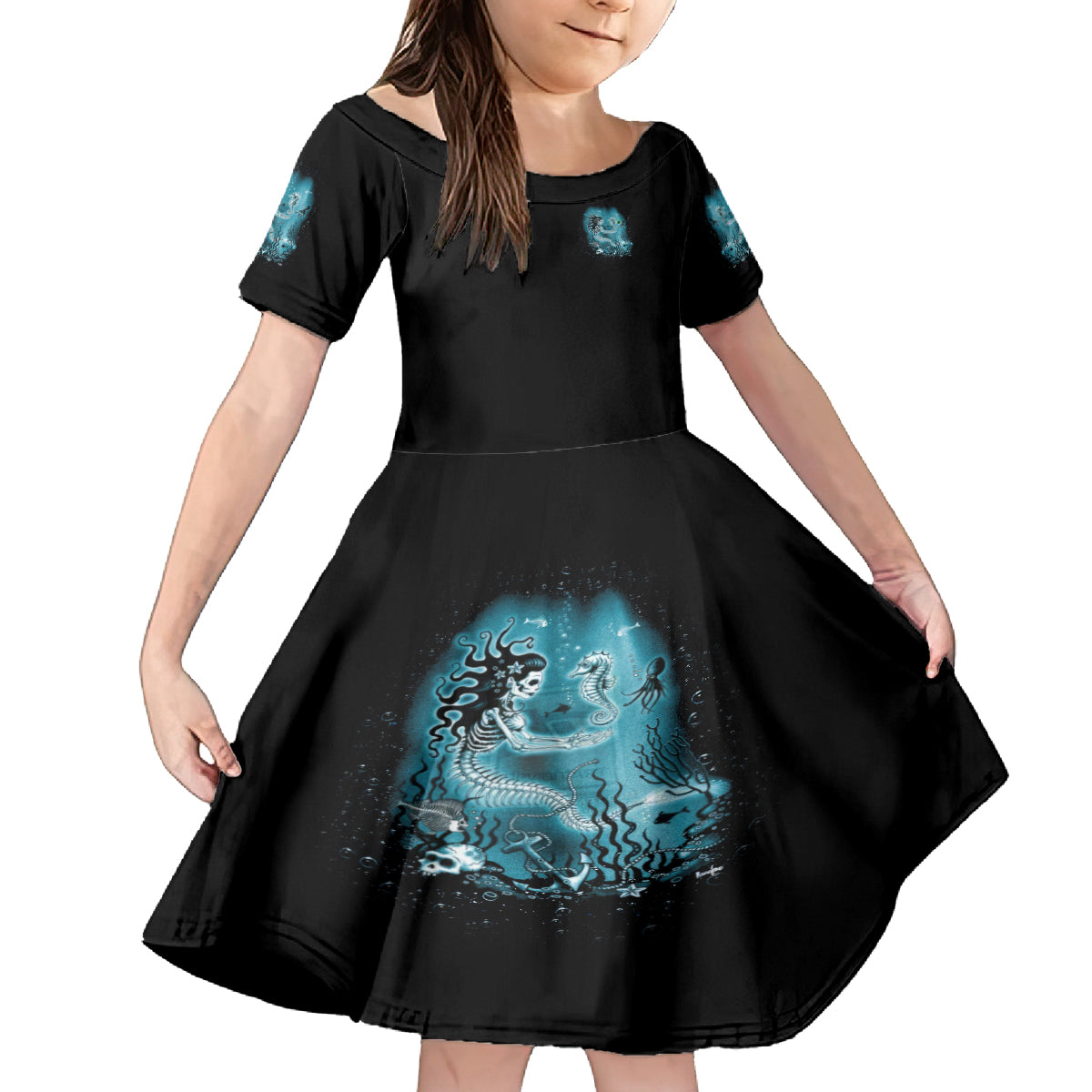 My Demons Tried To Drown Me Mermaid Kid Short Sleeve Dress - Wonder Print Shop
