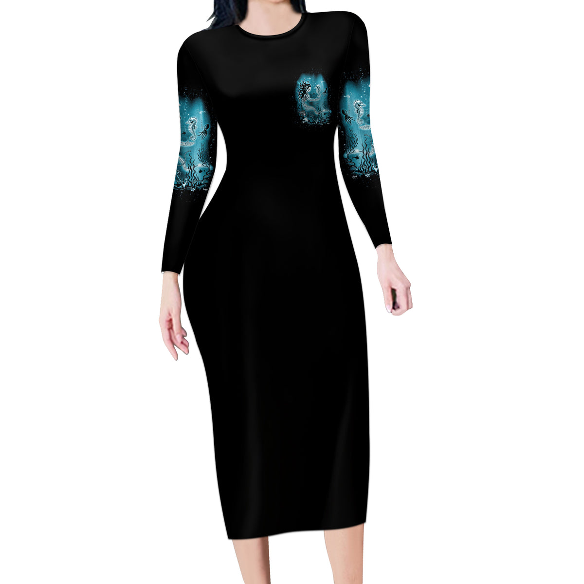 My Demons Tried To Drown Me Mermaid Long Sleeve Bodycon Dress - Wonder Print Shop