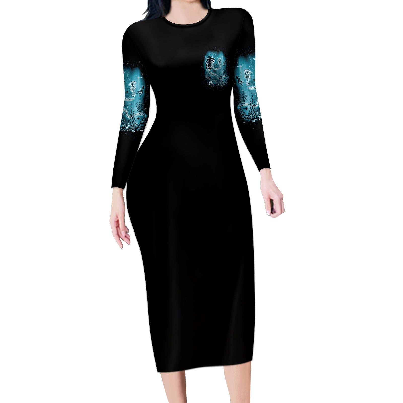 My Demons Tried To Drown Me Mermaid Long Sleeve Bodycon Dress - Wonder Print Shop