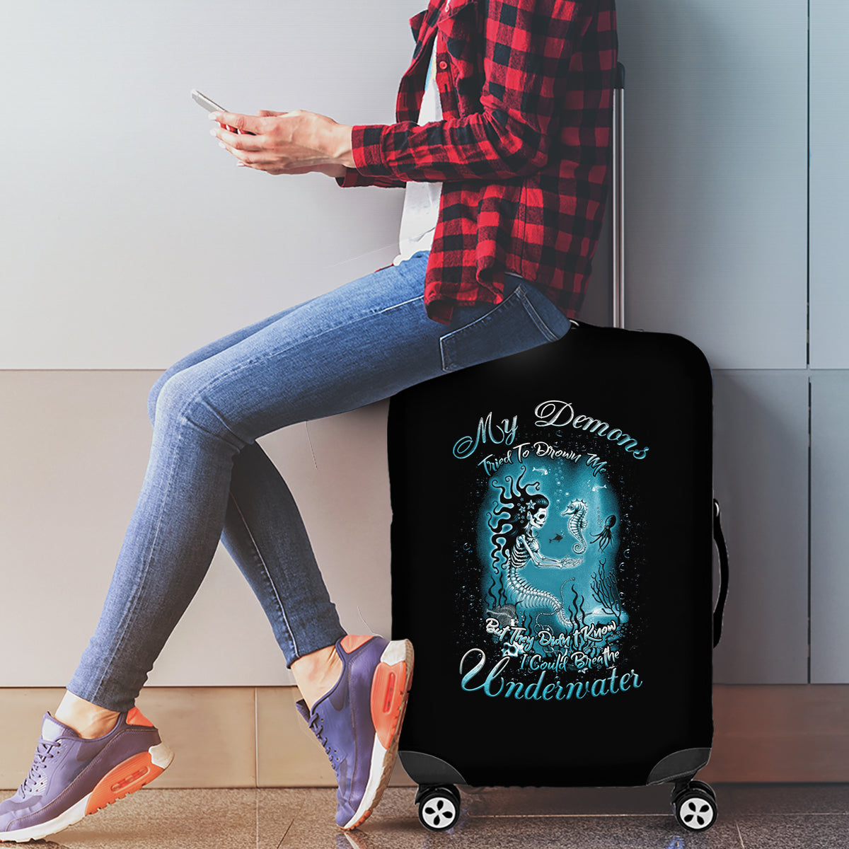 My Demons Tried To Drown Me Mermaid Luggage Cover - Wonder Print Shop