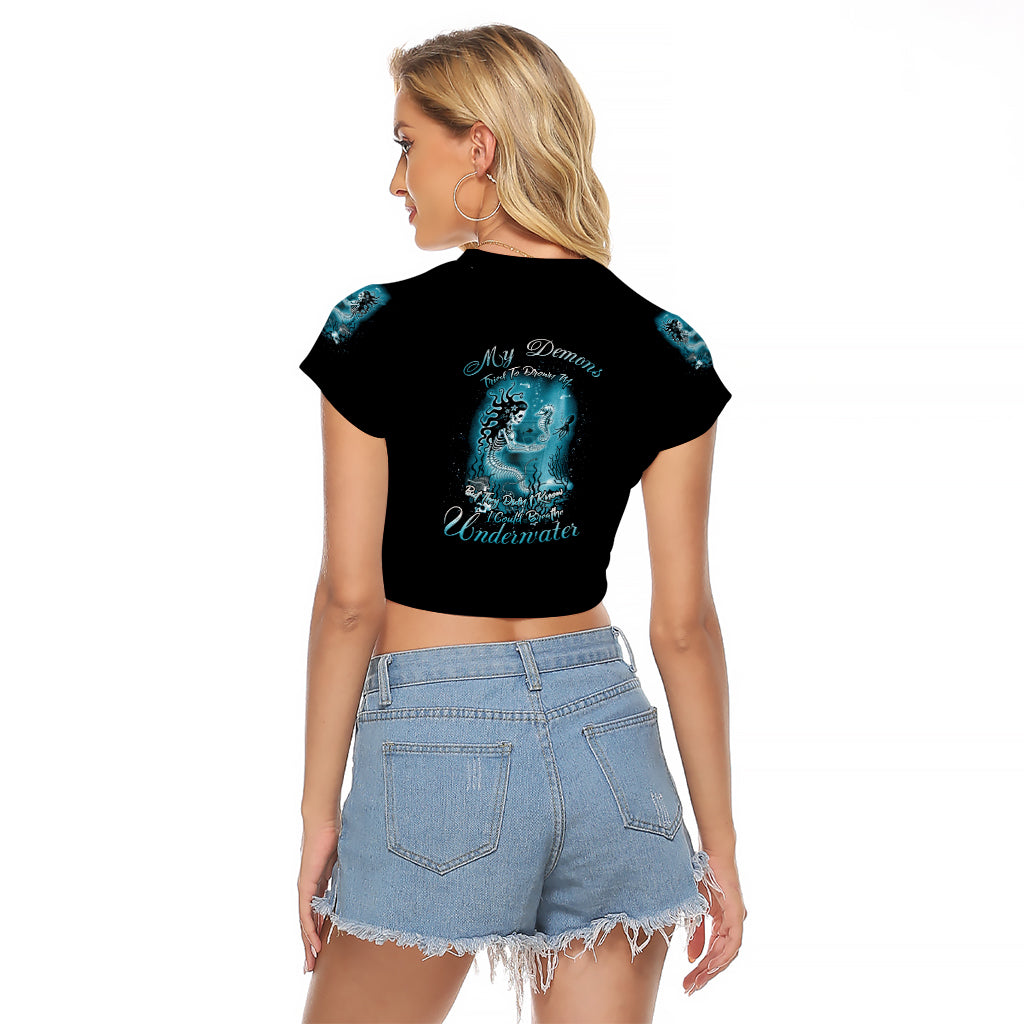 My Demons Tried To Drown Me Mermaid Raglan Cropped T Shirt - Wonder Print Shop