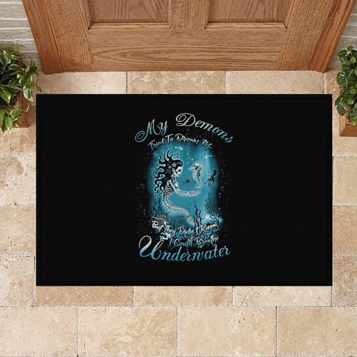 My Demons Tried To Drown Me Mermaid Rubber Doormat - Wonder Print Shop