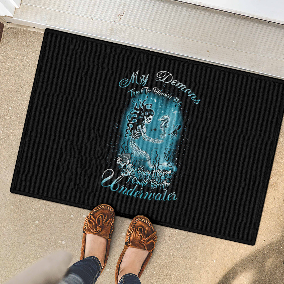 My Demons Tried To Drown Me Mermaid Rubber Doormat - Wonder Print Shop