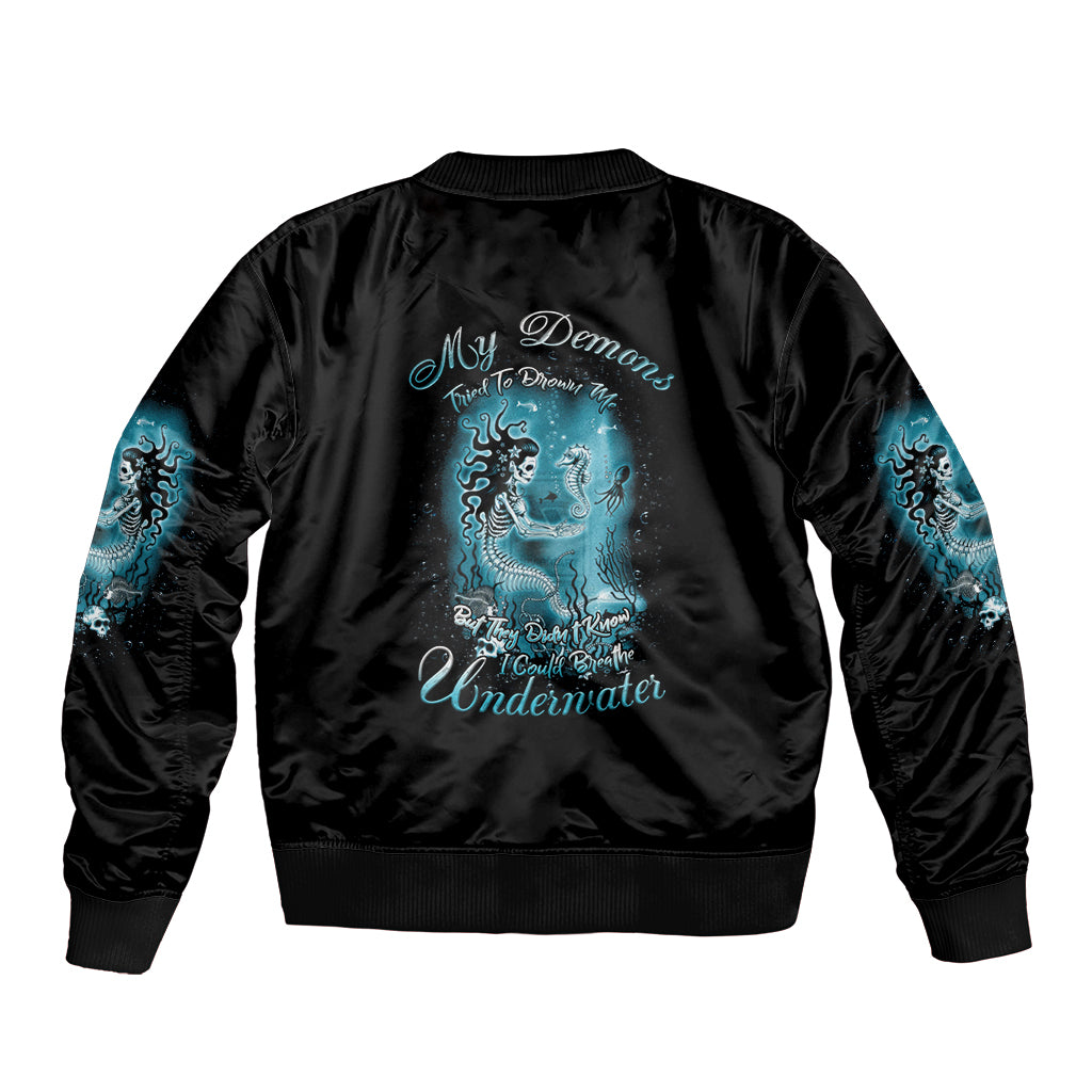 My Demons Tried To Drown Me Mermaid Sleeve Zip Bomber Jacket - Wonder Print Shop