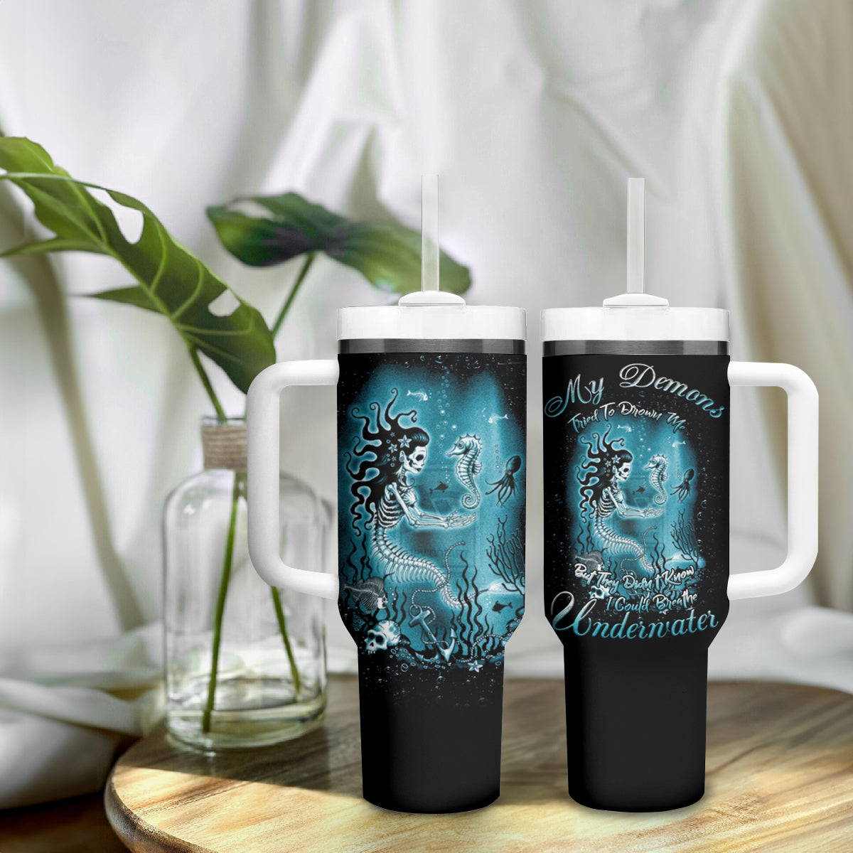 My Demons Tried To Drown Me Mermaid Tumbler With Handle - Wonder Print Shop