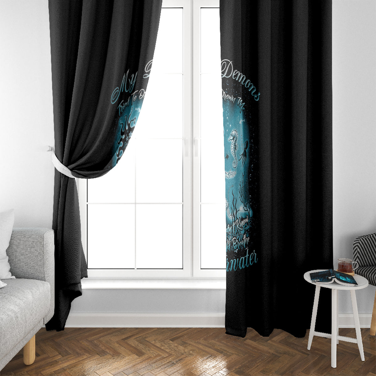 My Demons Tried To Drown Me Mermaid Window Curtain - Wonder Print Shop