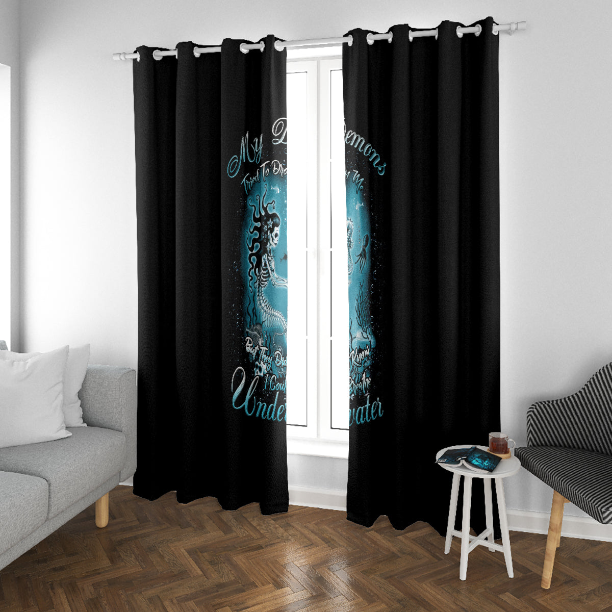 My Demons Tried To Drown Me Mermaid Window Curtain - Wonder Print Shop