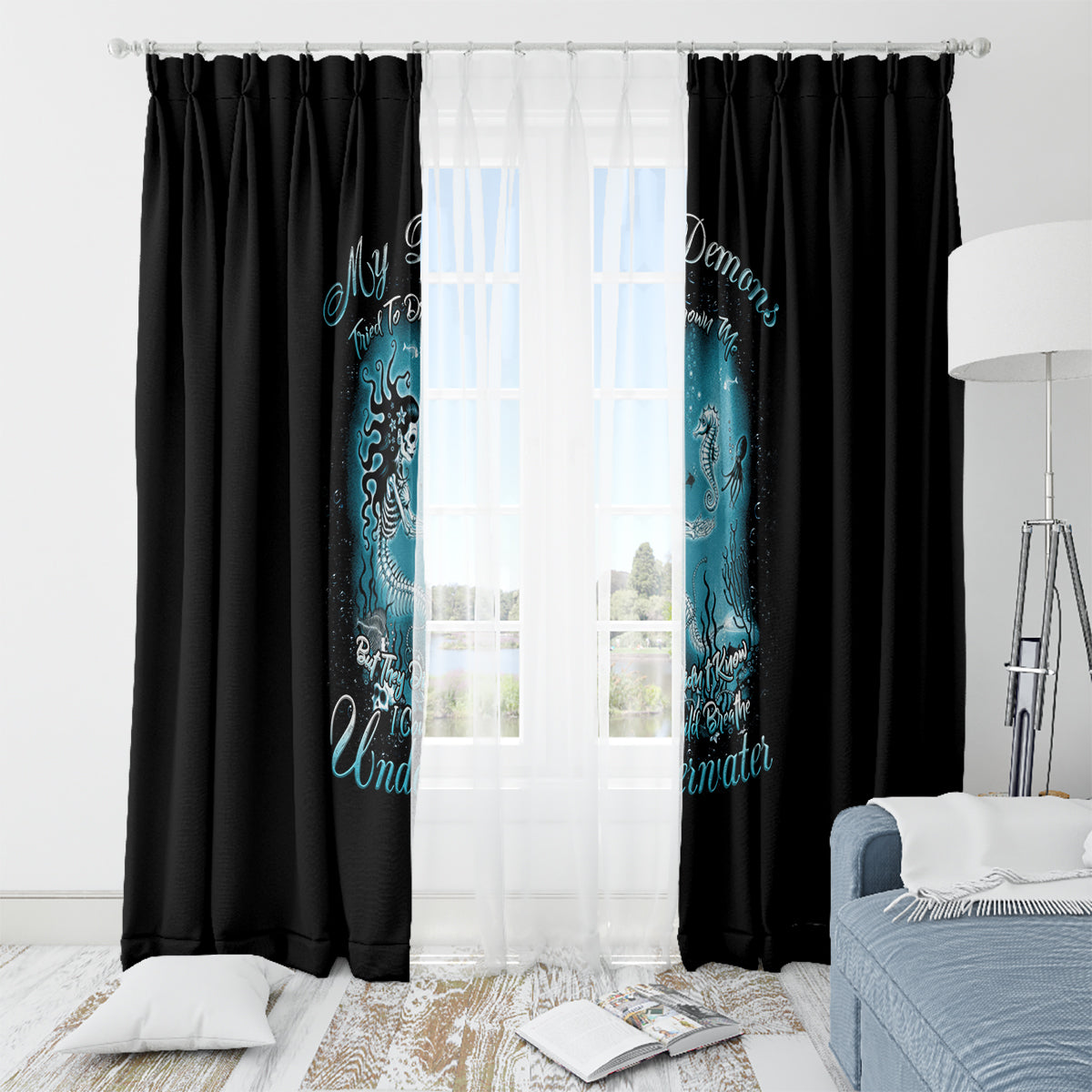 My Demons Tried To Drown Me Mermaid Window Curtain - Wonder Print Shop
