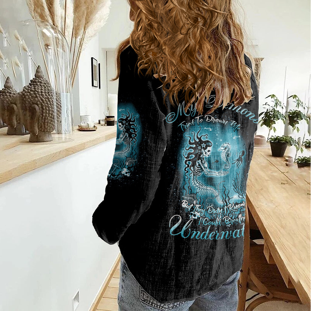 My Demons Tried To Drown Me Mermaid Women Casual Shirt - Wonder Print Shop