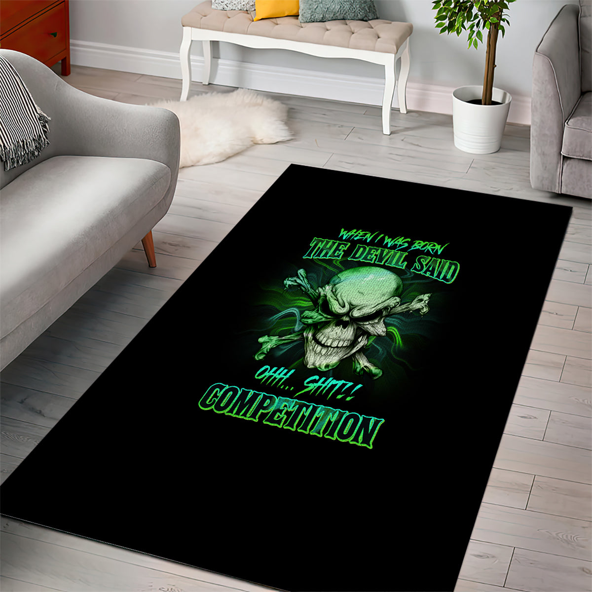 When I Was Born Mad Skull Area Rug - Wonder Print Shop
