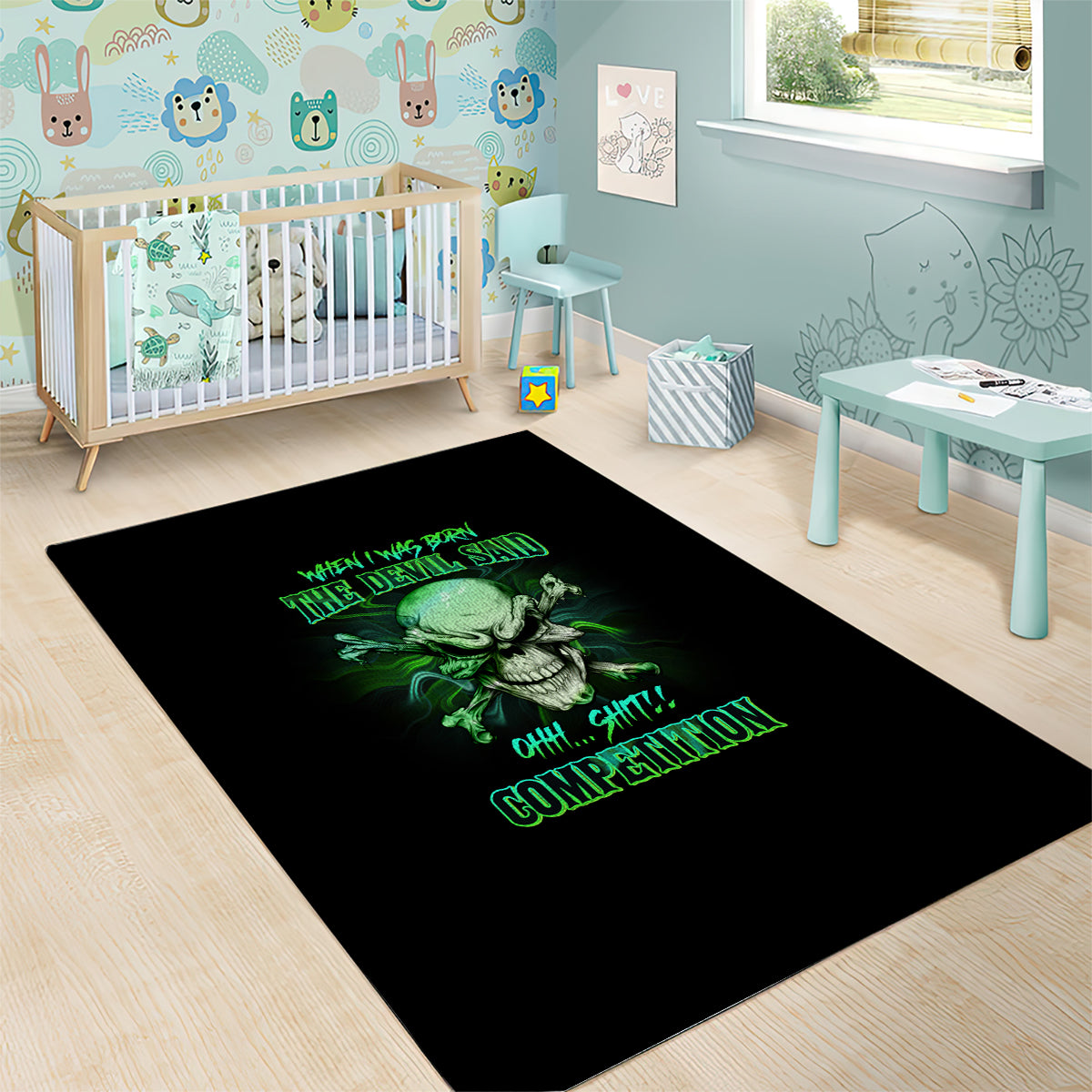 When I Was Born Mad Skull Area Rug - Wonder Print Shop