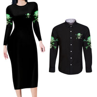 When I Was Born Mad Skull Couples Matching Long Sleeve Bodycon Dress and Long Sleeve Button Shirt - Wonder Print Shop