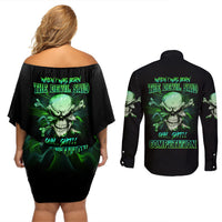 When I Was Born Mad Skull Couples Matching Off Shoulder Short Dress and Long Sleeve Button Shirt - Wonder Print Shop
