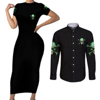When I Was Born Mad Skull Couples Matching Short Sleeve Bodycon Dress and Long Sleeve Button Shirt - Wonder Print Shop
