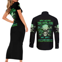 When I Was Born Mad Skull Couples Matching Short Sleeve Bodycon Dress and Long Sleeve Button Shirt - Wonder Print Shop