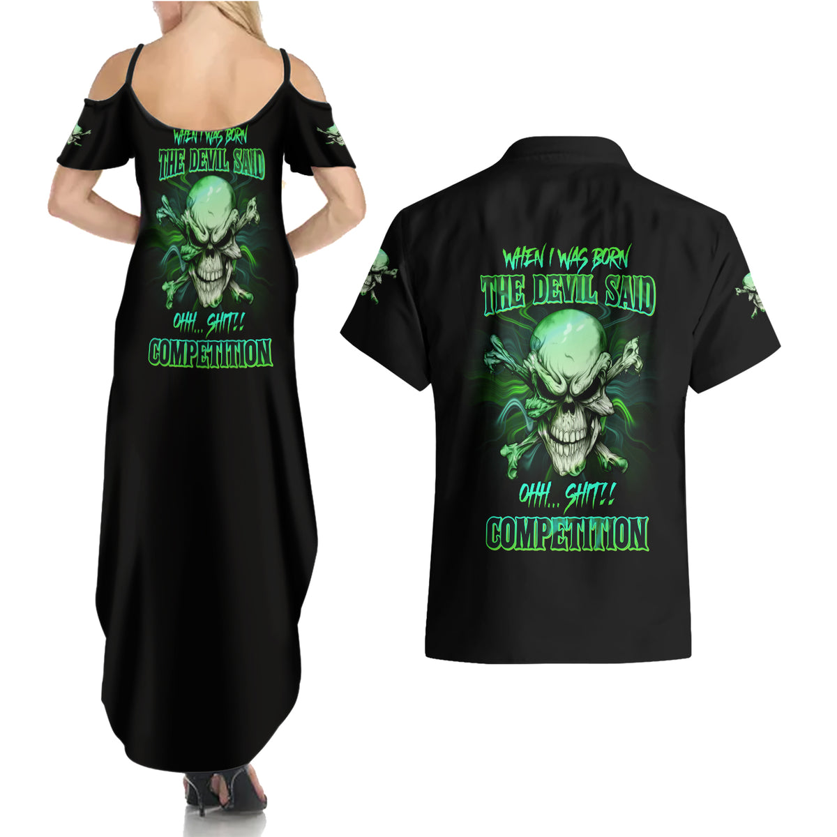 When I Was Born Mad Skull Couples Matching Summer Maxi Dress and Hawaiian Shirt - Wonder Print Shop
