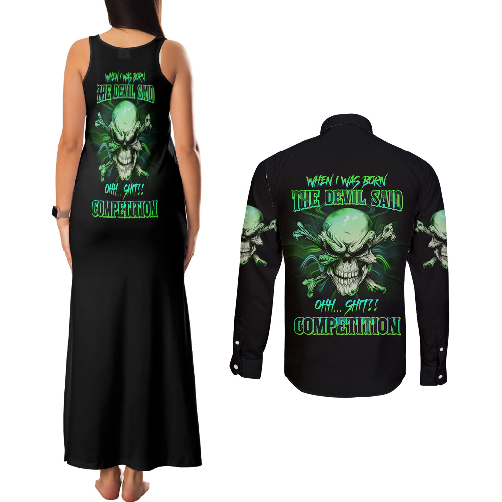 When I Was Born Mad Skull Couples Matching Tank Maxi Dress and Long Sleeve Button Shirt - Wonder Print Shop