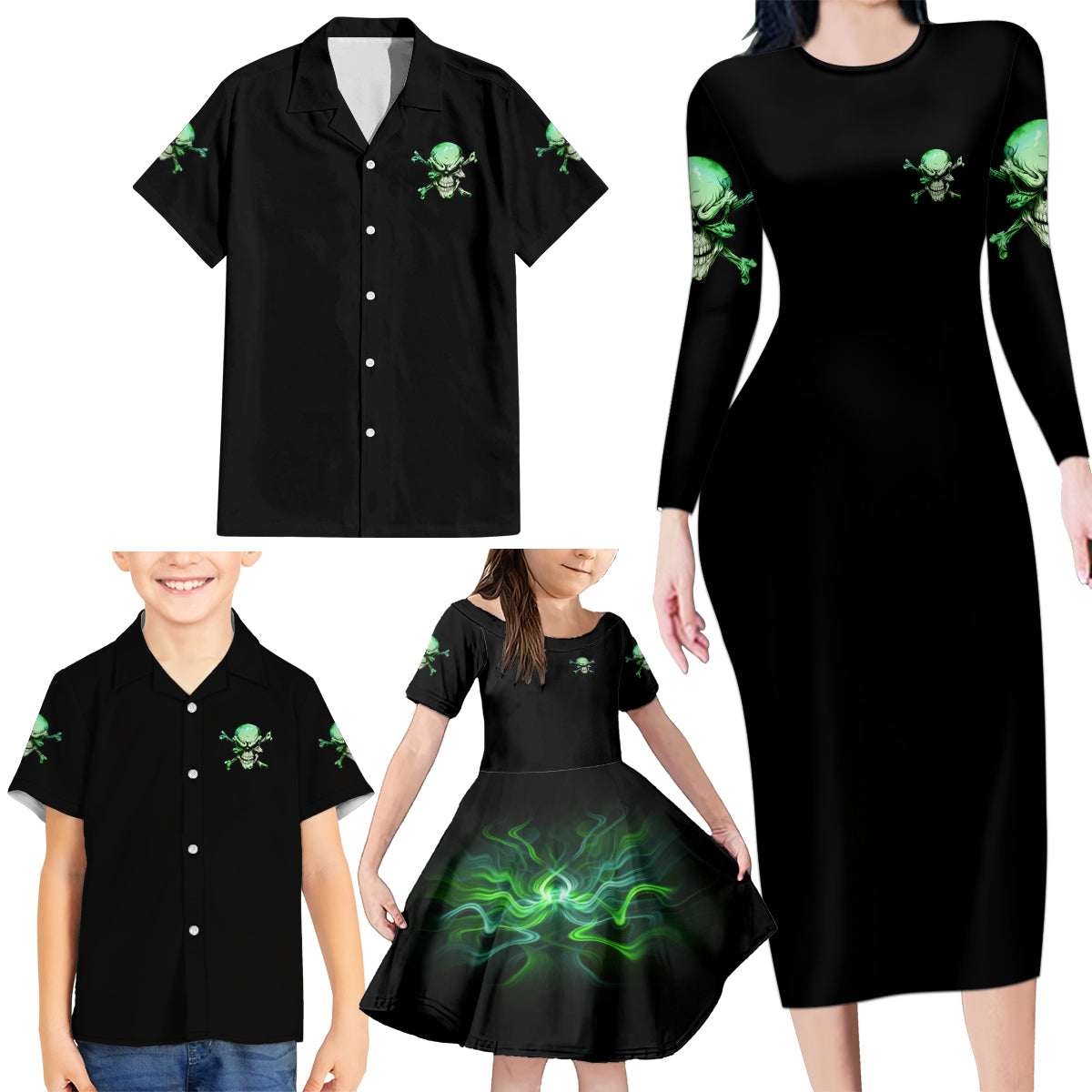 When I Was Born Mad Skull Family Matching Long Sleeve Bodycon Dress and Hawaiian Shirt - Wonder Print Shop