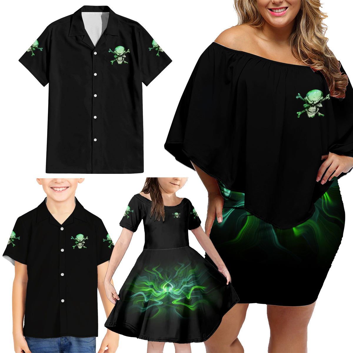 When I Was Born Mad Skull Family Matching Off Shoulder Short Dress and Hawaiian Shirt - Wonder Print Shop