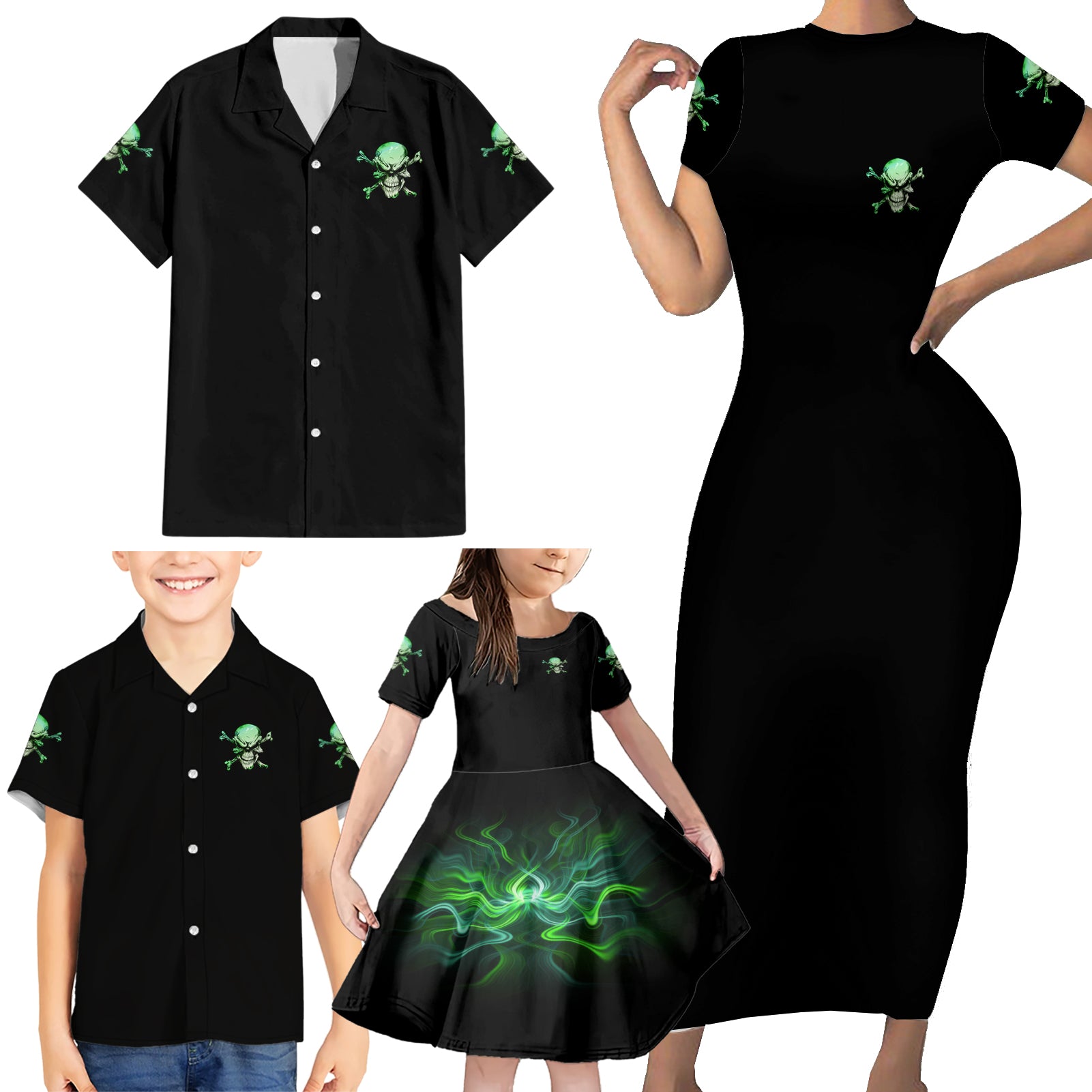 When I Was Born Mad Skull Family Matching Short Sleeve Bodycon Dress and Hawaiian Shirt - Wonder Print Shop