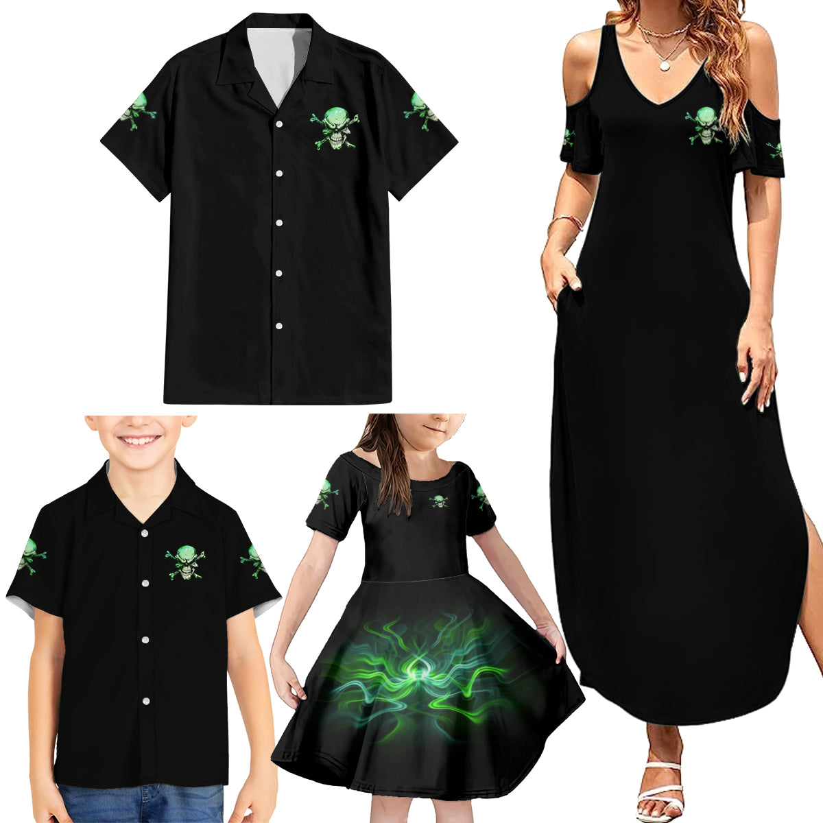 When I Was Born Mad Skull Family Matching Summer Maxi Dress and Hawaiian Shirt - Wonder Print Shop
