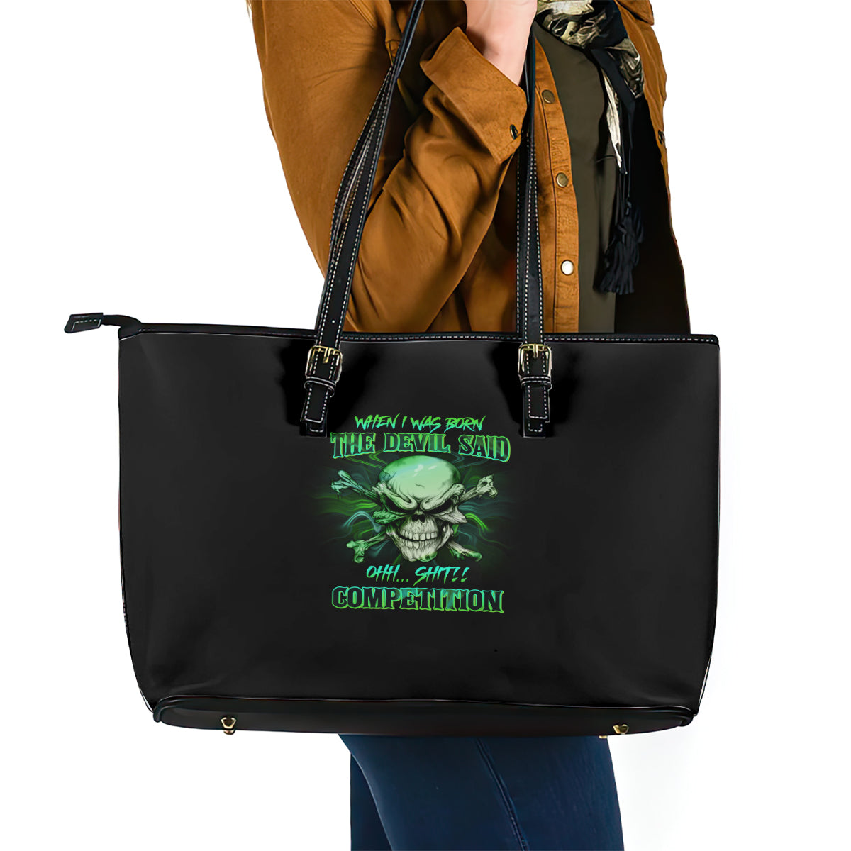 When I Was Born Mad Skull Leather Tote Bag - Wonder Print Shop
