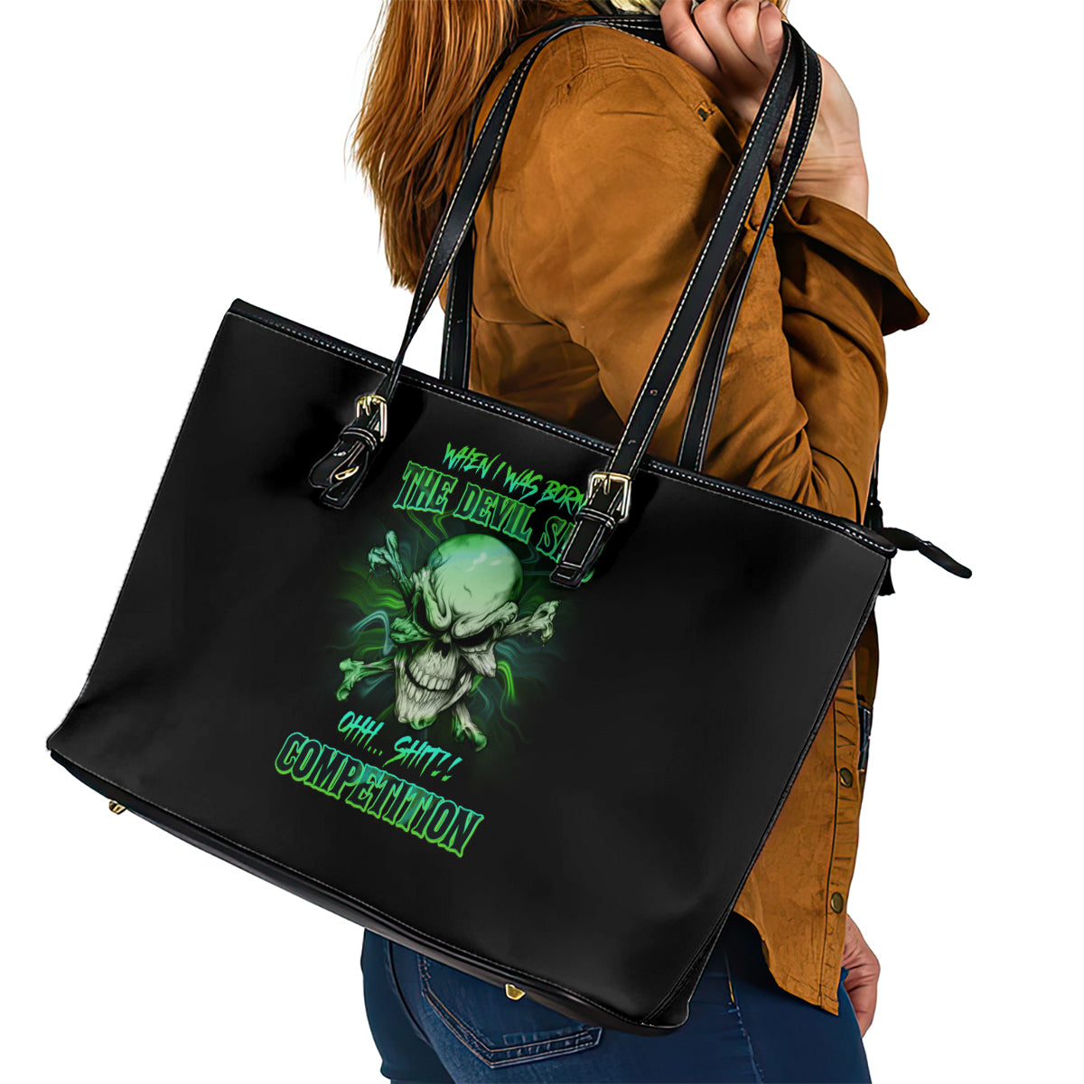 When I Was Born Mad Skull Leather Tote Bag - Wonder Print Shop