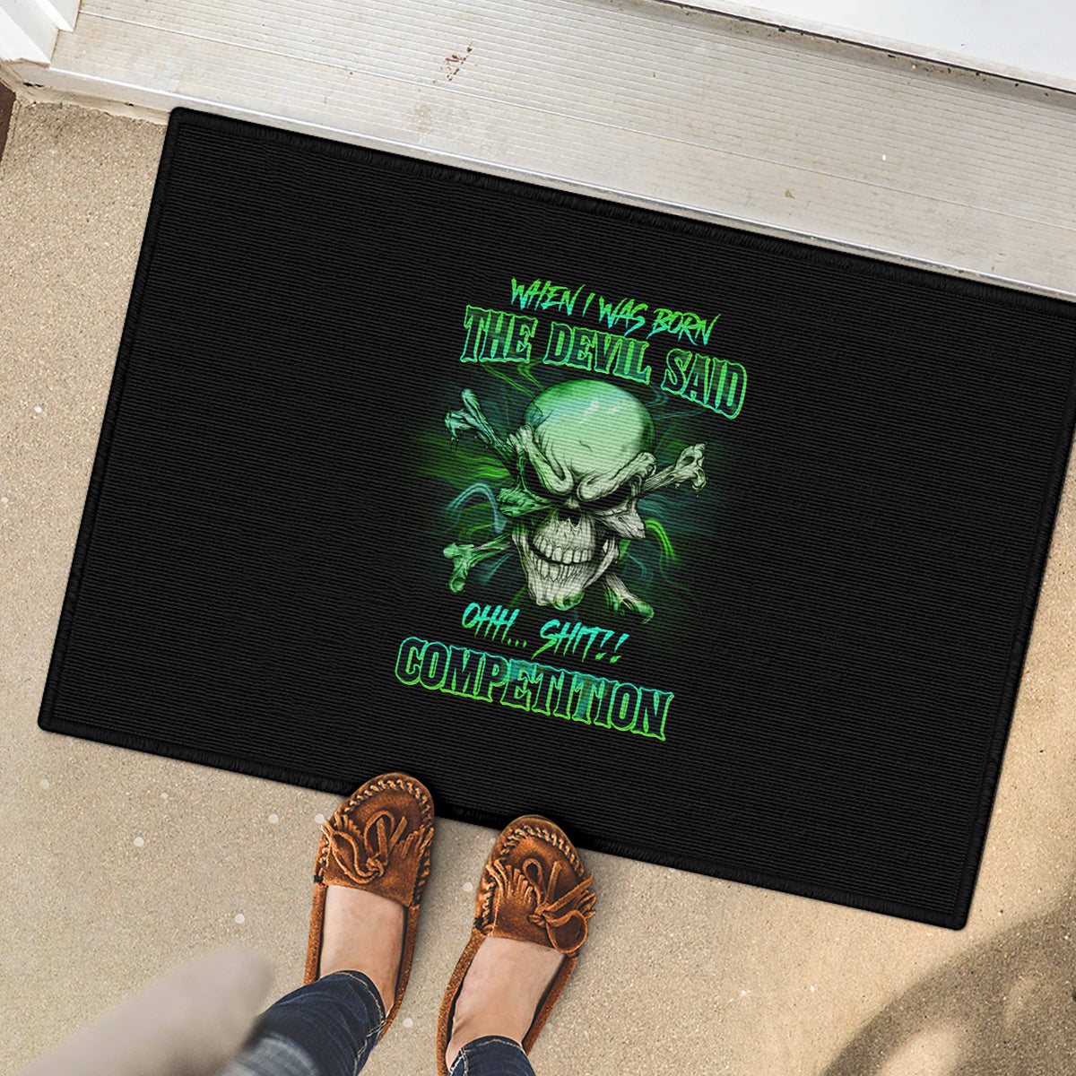 When I Was Born Mad Skull Rubber Doormat - Wonder Print Shop