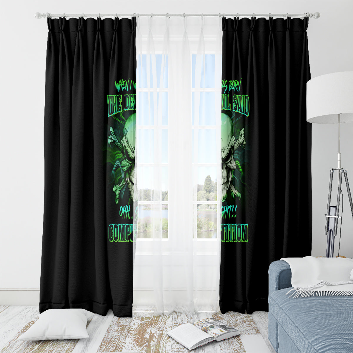 When I Was Born Mad Skull Window Curtain - Wonder Print Shop