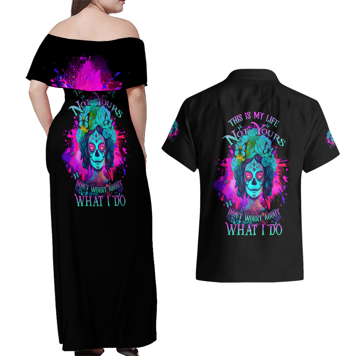 This Is My Life Not Yours Couples Matching Off Shoulder Maxi Dress and Hawaiian Shirt - Wonder Print Shop