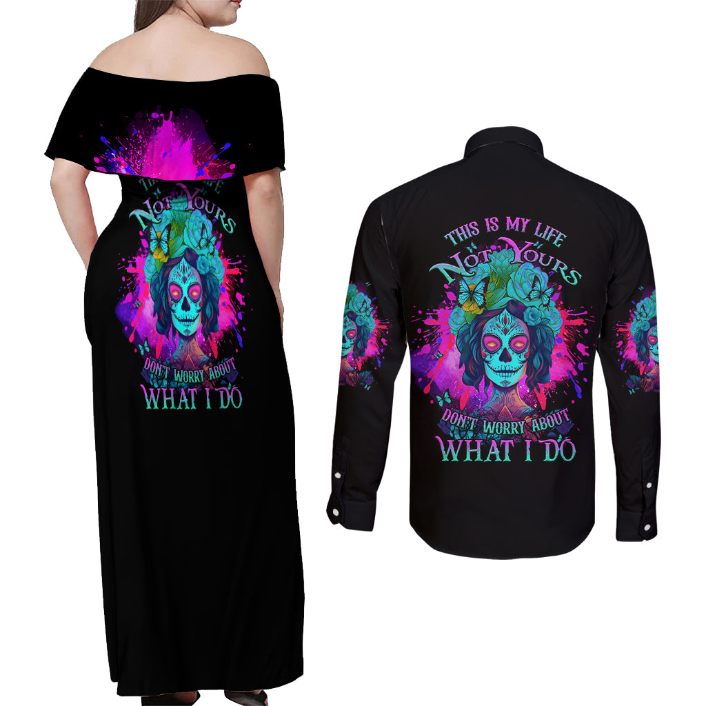 This Is My Life Not Yours Couples Matching Off Shoulder Maxi Dress and Long Sleeve Button Shirt - Wonder Print Shop