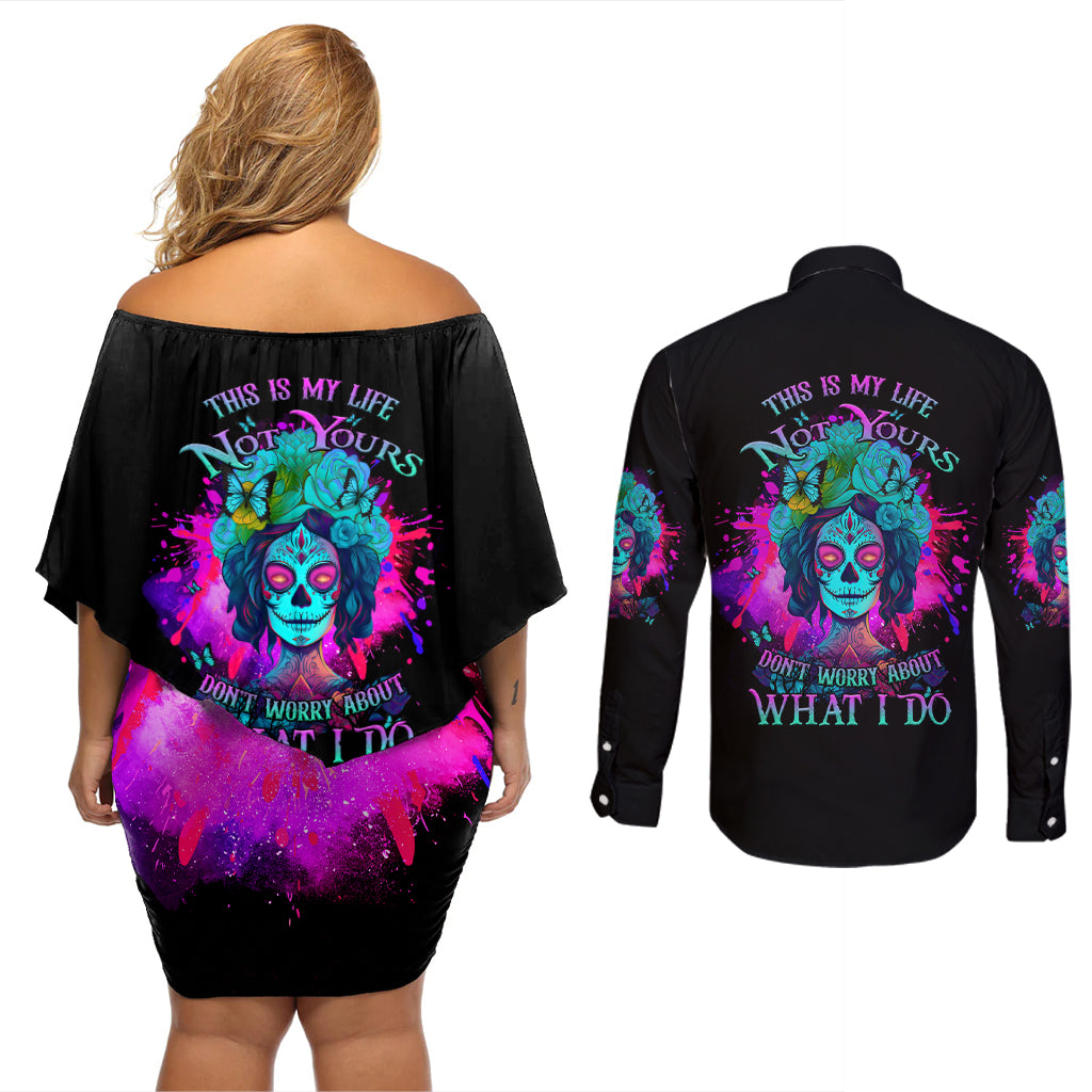 This Is My Life Not Yours Couples Matching Off Shoulder Short Dress and Long Sleeve Button Shirt - Wonder Print Shop