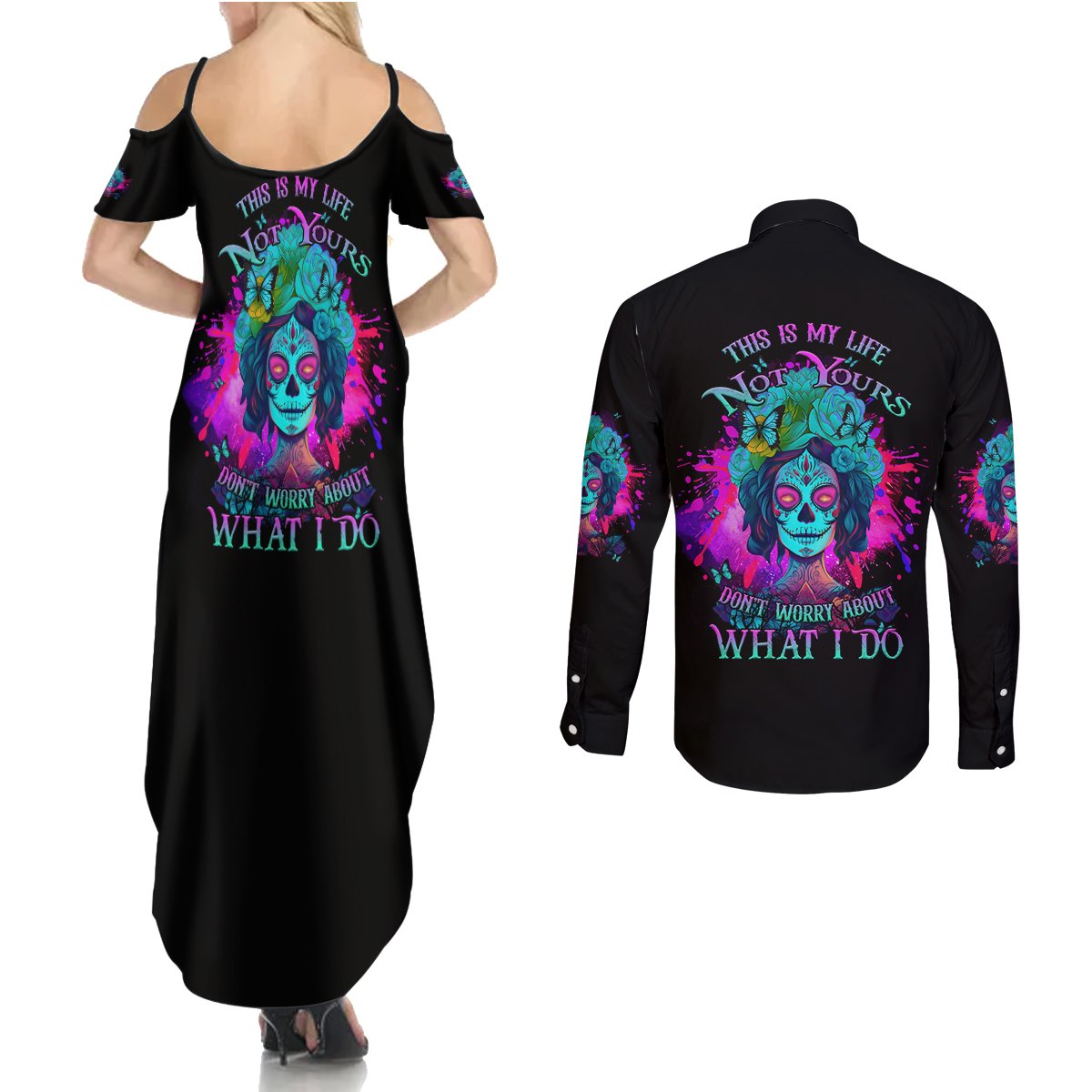 This Is My Life Not Yours Couples Matching Summer Maxi Dress and Long Sleeve Button Shirt - Wonder Print Shop