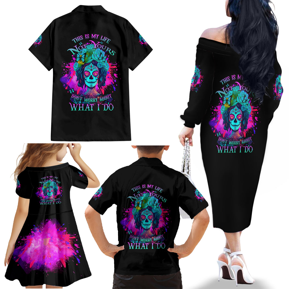 This Is My Life Not Yours Family Matching Off Shoulder Long Sleeve Dress and Hawaiian Shirt - Wonder Print Shop