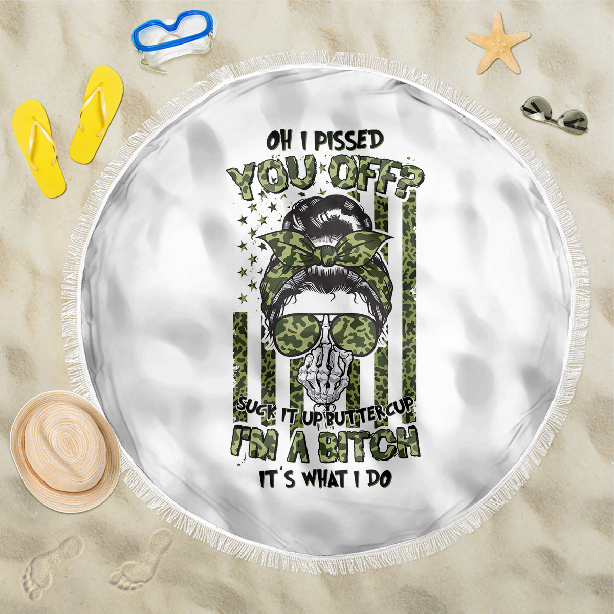 Oh I Pissed You Off Messy Bun Beach Blanket - Wonder Print Shop