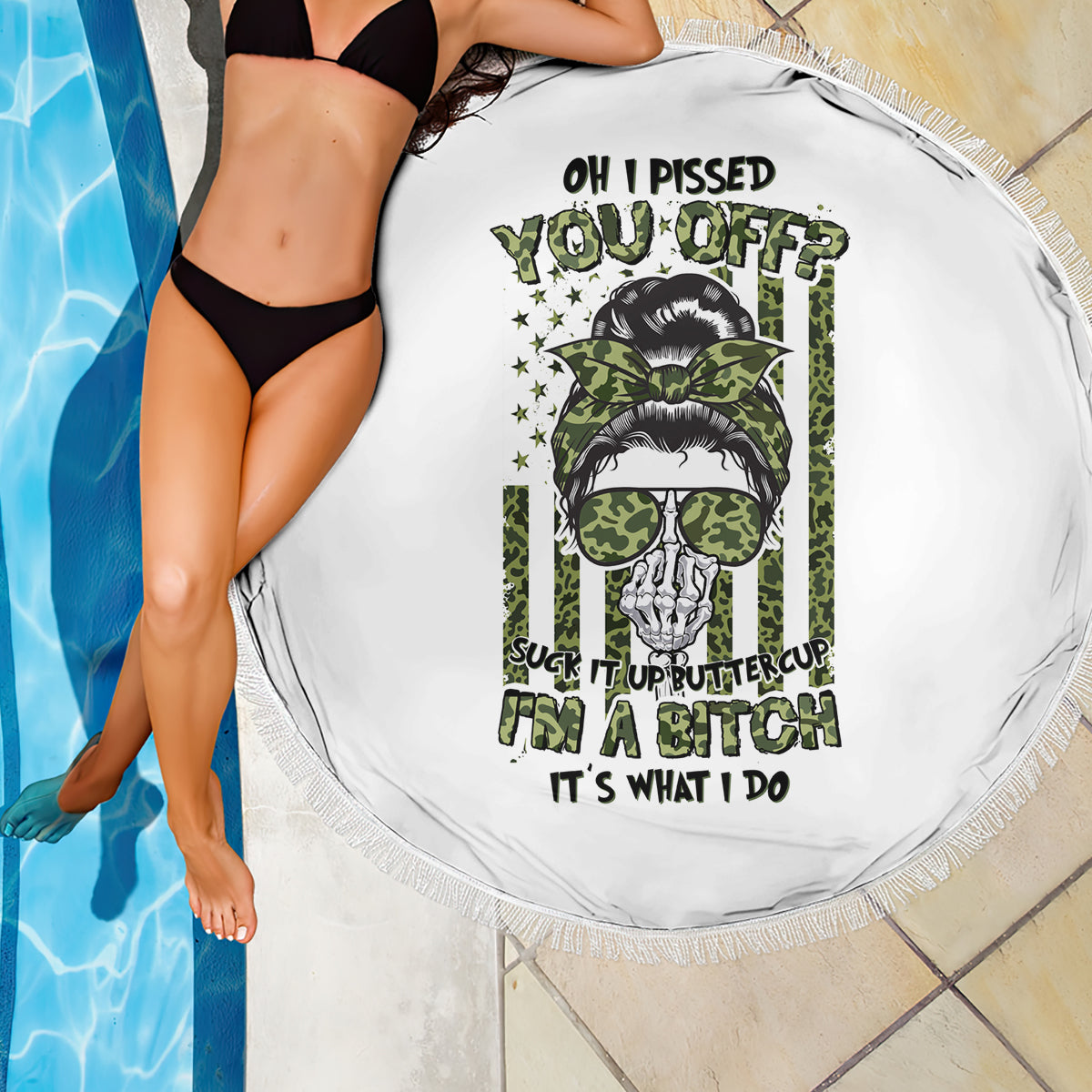 Oh I Pissed You Off Messy Bun Beach Blanket - Wonder Print Shop