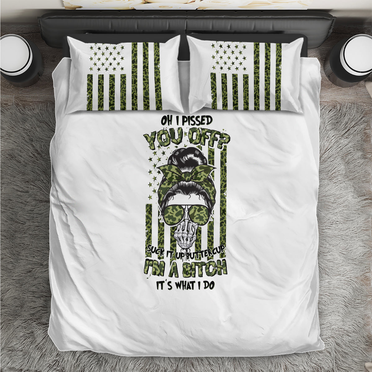 Oh I Pissed You Off Messy Bun Bedding Set - Wonder Print Shop