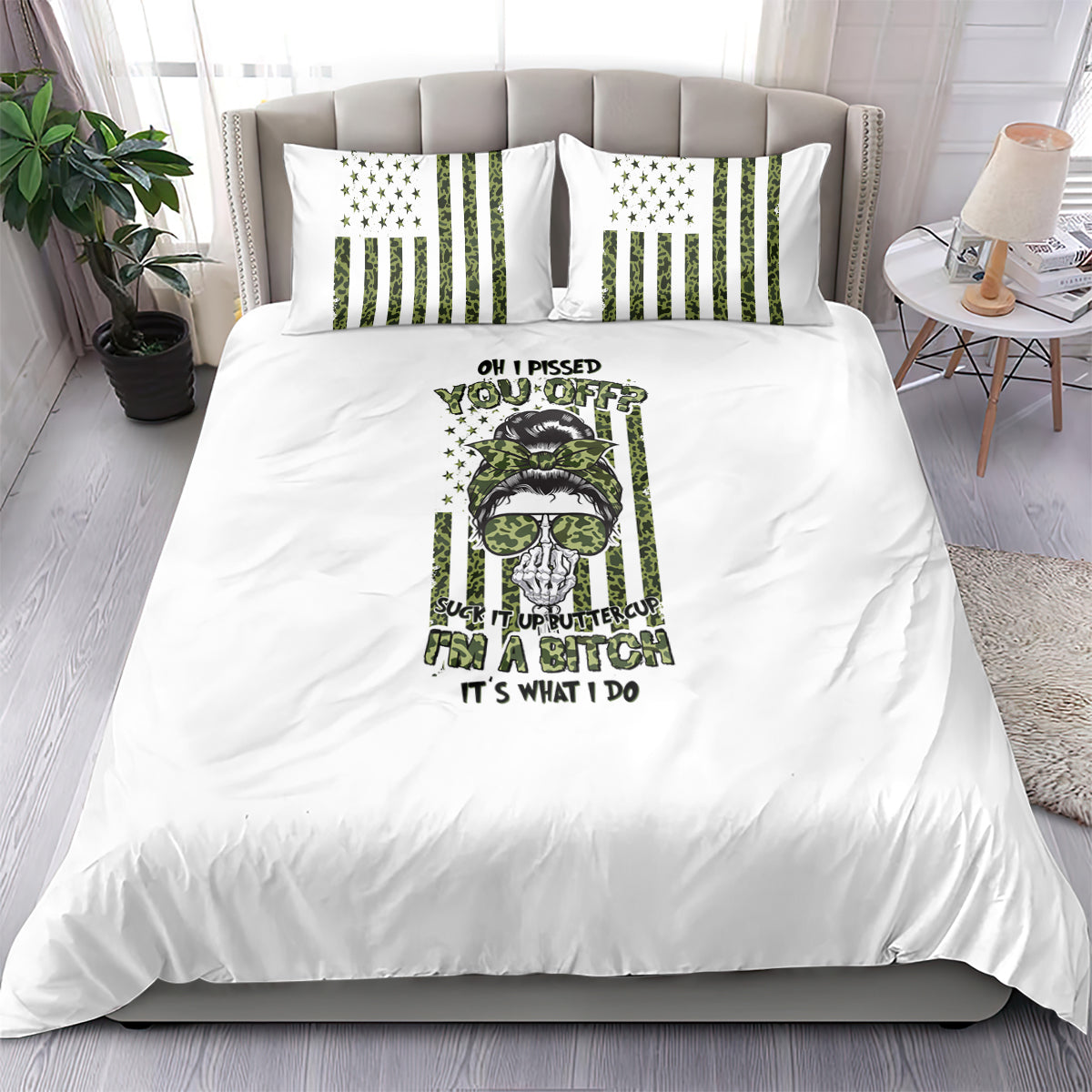Oh I Pissed You Off Messy Bun Bedding Set - Wonder Print Shop