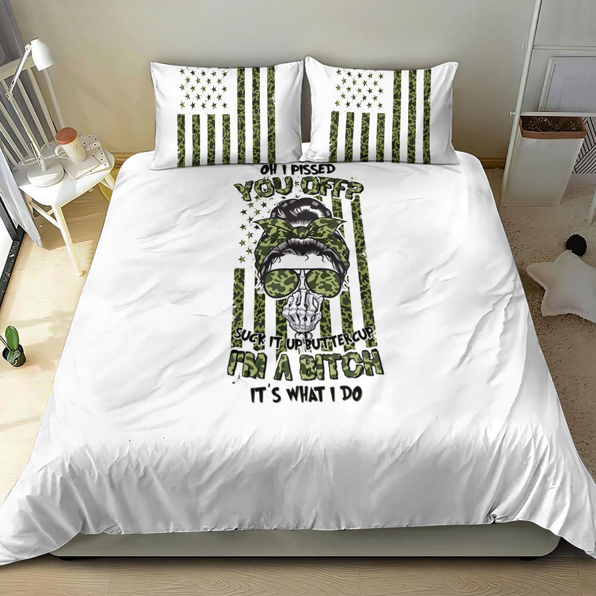 Oh I Pissed You Off Messy Bun Bedding Set - Wonder Print Shop