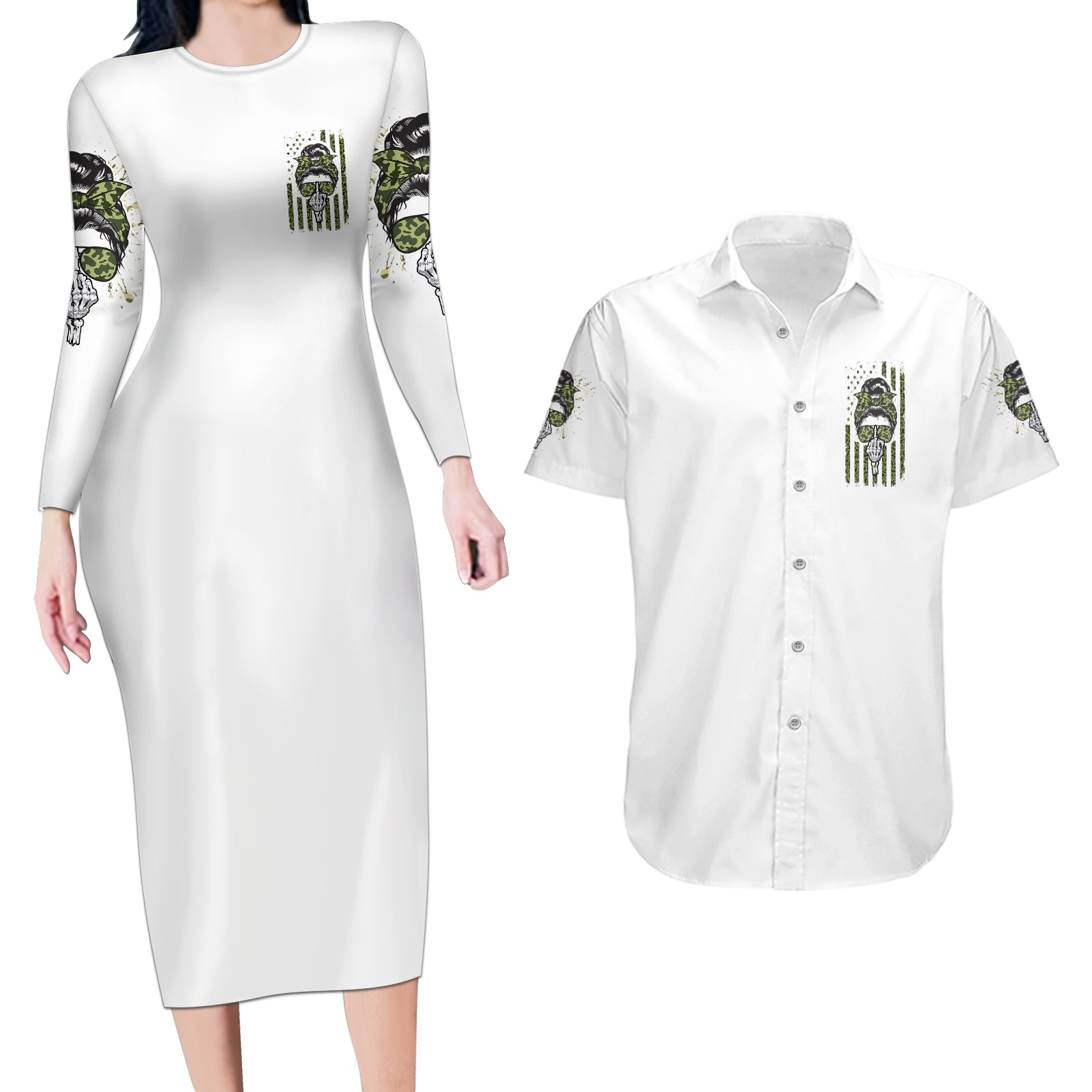 Oh I Pissed You Off Messy Bun Couples Matching Long Sleeve Bodycon Dress and Hawaiian Shirt - Wonder Print Shop